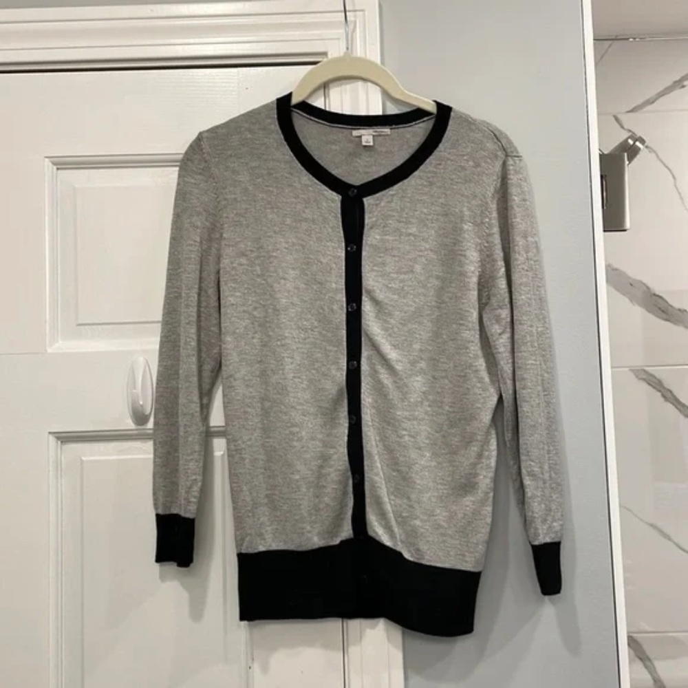 Halogen Gray and Black Colorblock 3/4 Sleeve Cardigan